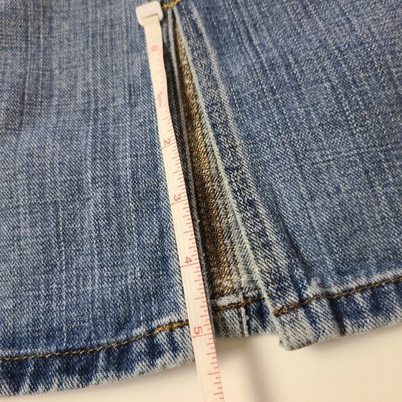 Lei Women's Blue Denim Skirt Distressed Pockets Embroidery Split in Back Y2K 7 - Picture 10 of 13
